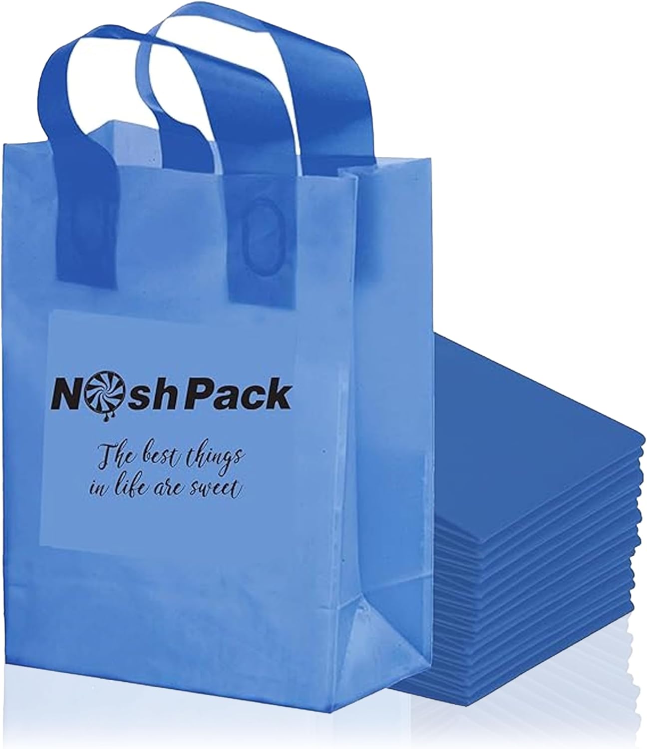 NOSH PACK 100 Blue Clear Tote Gift Bags with Handles