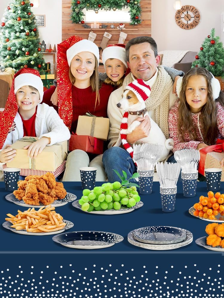 141-piece Navy Blue and Silver Party Supplies Set for 20 Guests
