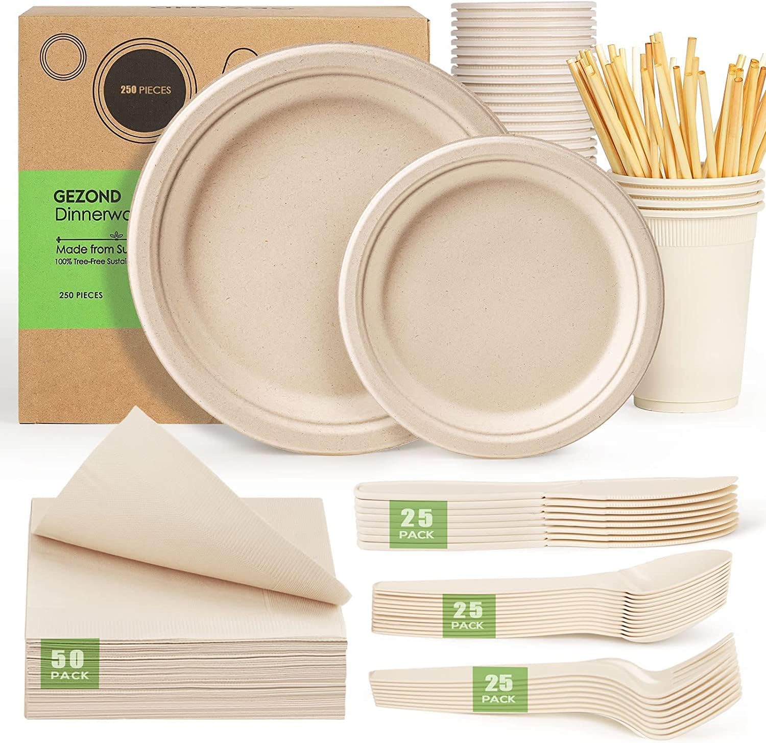 Gezond Compostable Paper Plates Set 250pcs