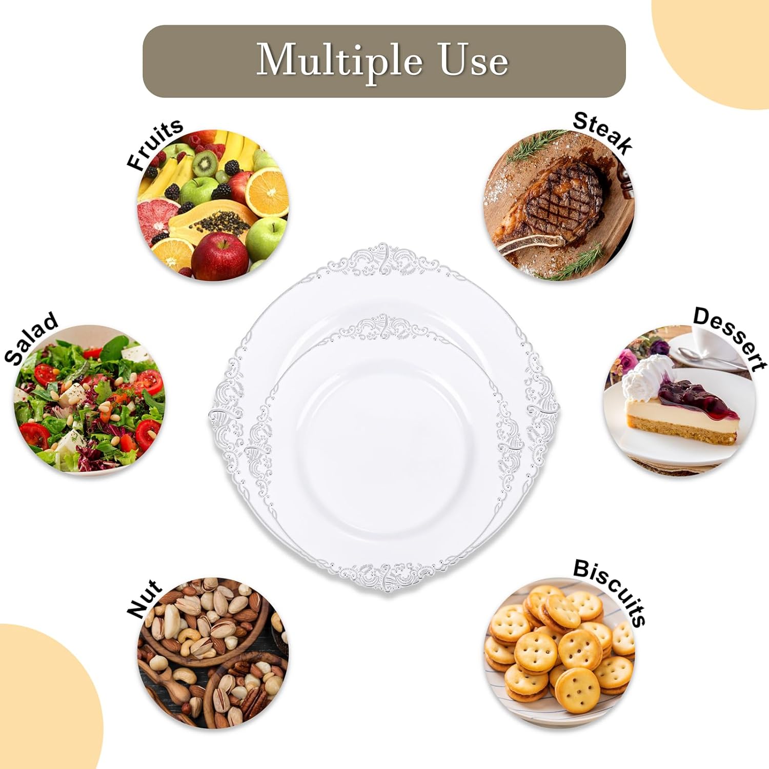 Nervure 175PCS Silver Plastic Plates for 25 Guests