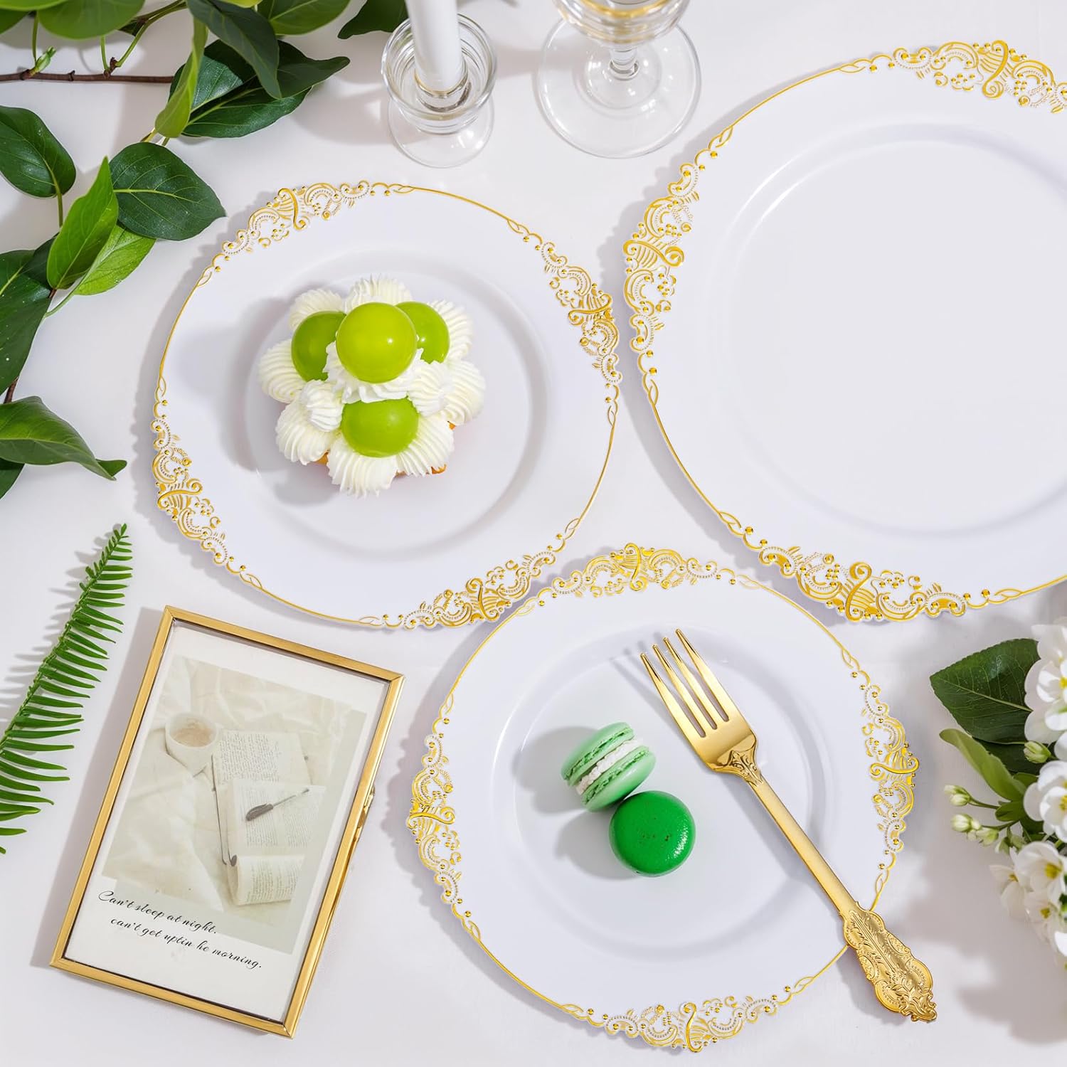 Nervure 175PCS Gold Plastic Plates for 25 Guests Wedding Party Supplies