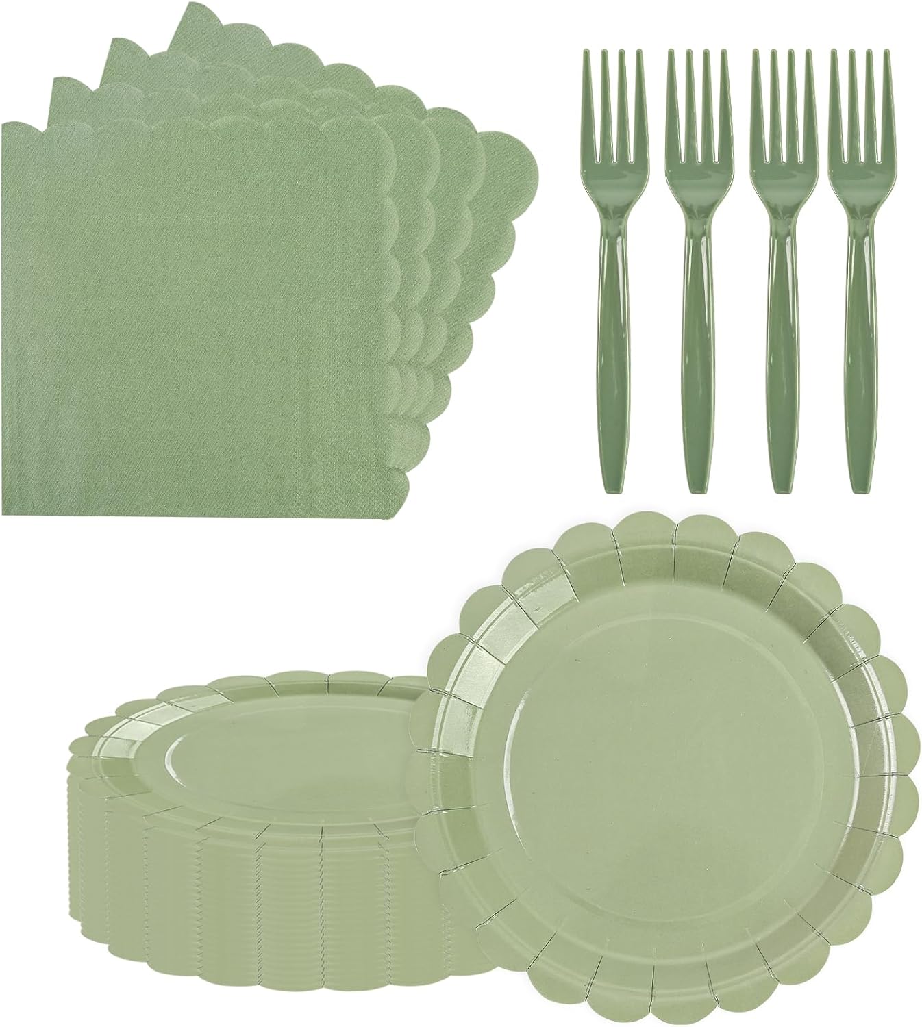 75pcs Sage Green Paper Plates and Napkins Set