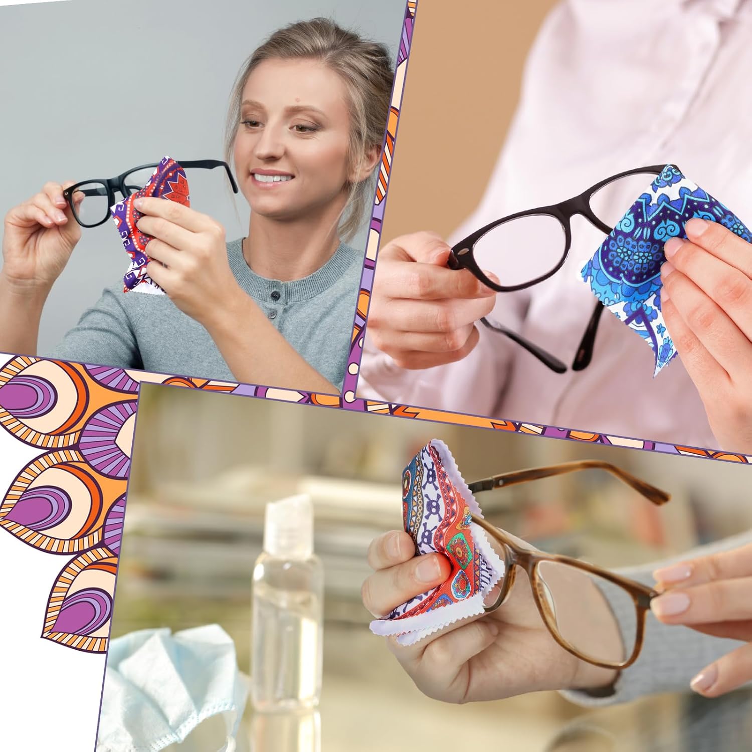 24 Pcs Mandala Microfiber Cleaning Cloths for Glasses