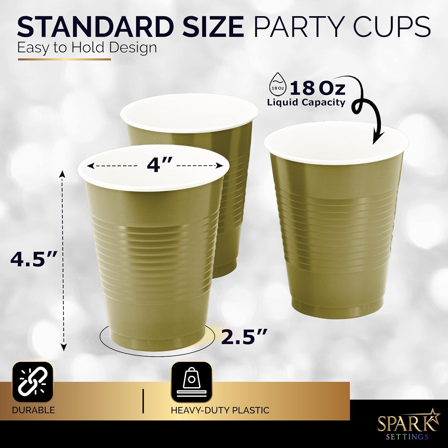 Amcrate 18-Ounce Plastic Cups 50 Pack Gold