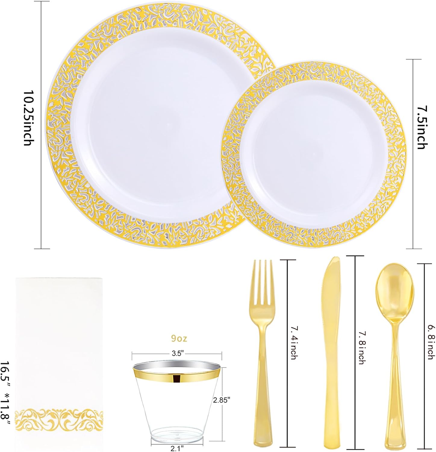 WELLIFE 350Pcs Gold Dinnerware Set for Parties