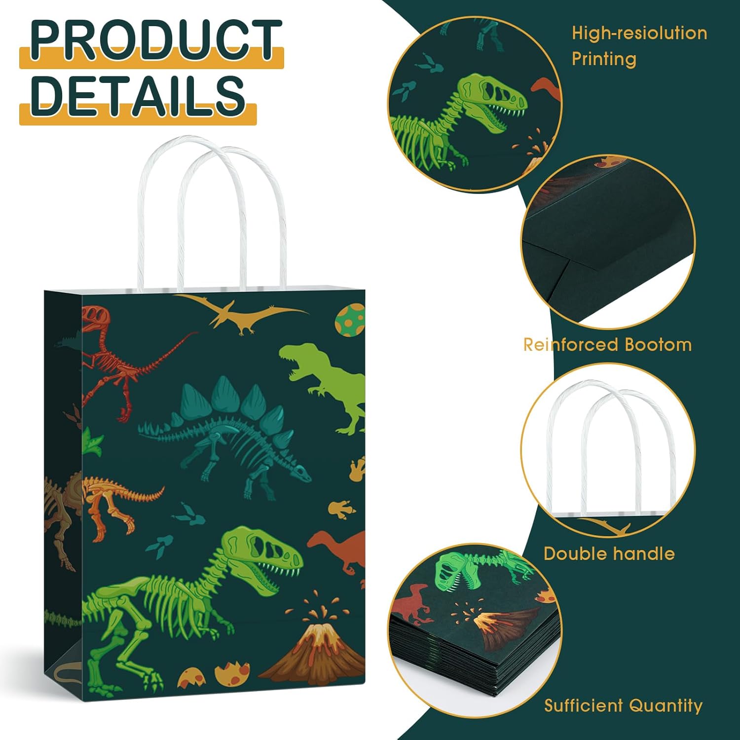 Capoda Dinosaur Gift Bags with Tissue Paper 16 Pcs