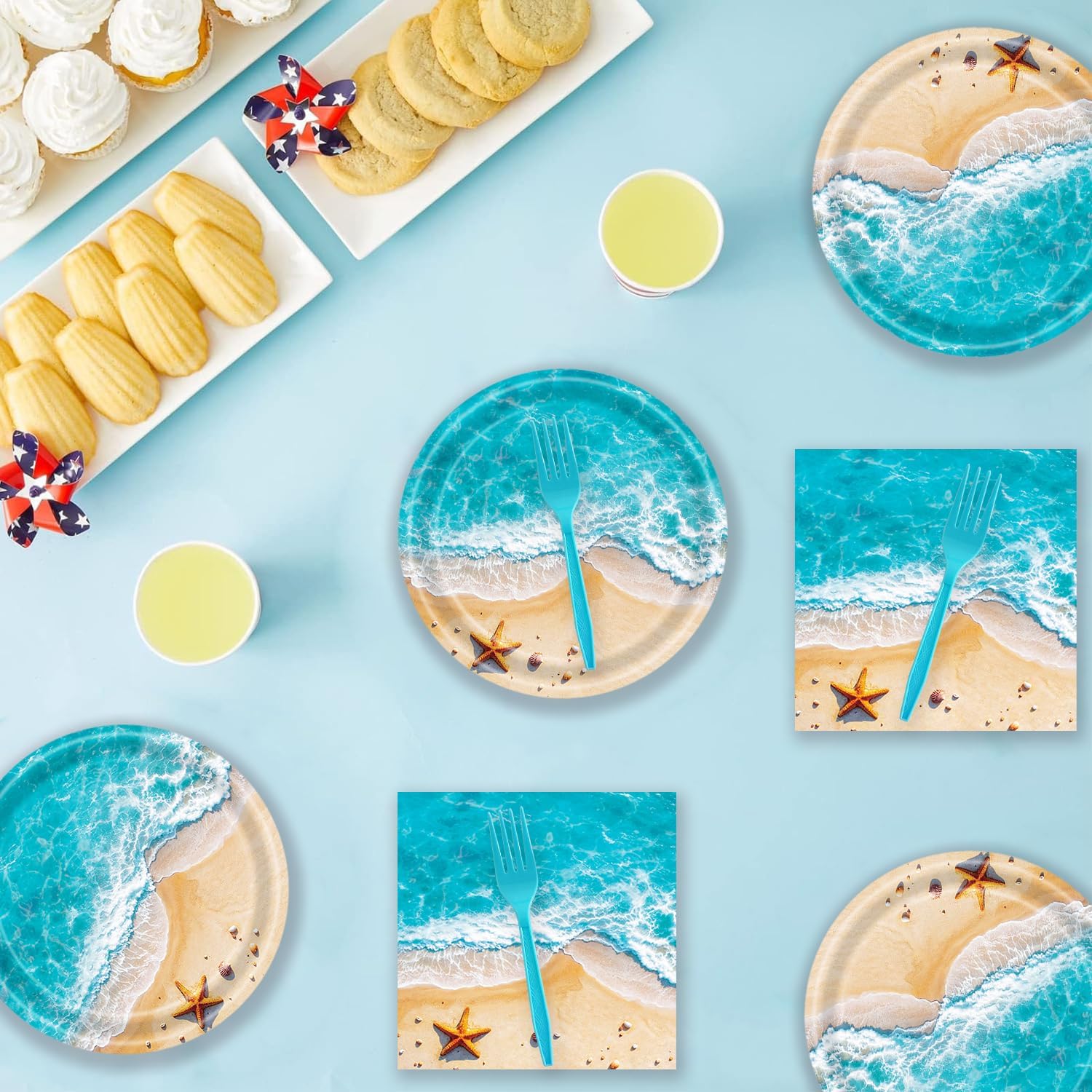 72 Pcs Ocean Themed Paper Plates and Napkins for Beach Party