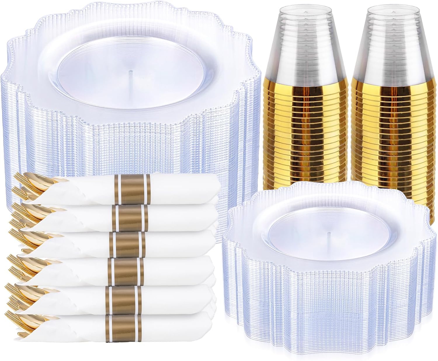 COLOSUS 350pcs Clear Plastic Plates Party Dinnerware Set