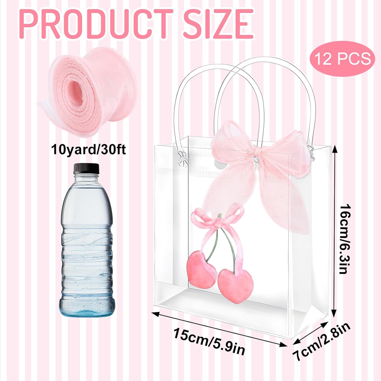 FYSUIMU 12 Pcs Pink Bow Party Favor Bags with Handles
