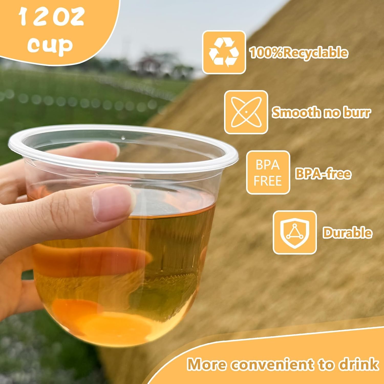 100 Pcs BPA Free Clear Plastic Cups 12OZ Stemless Party Use