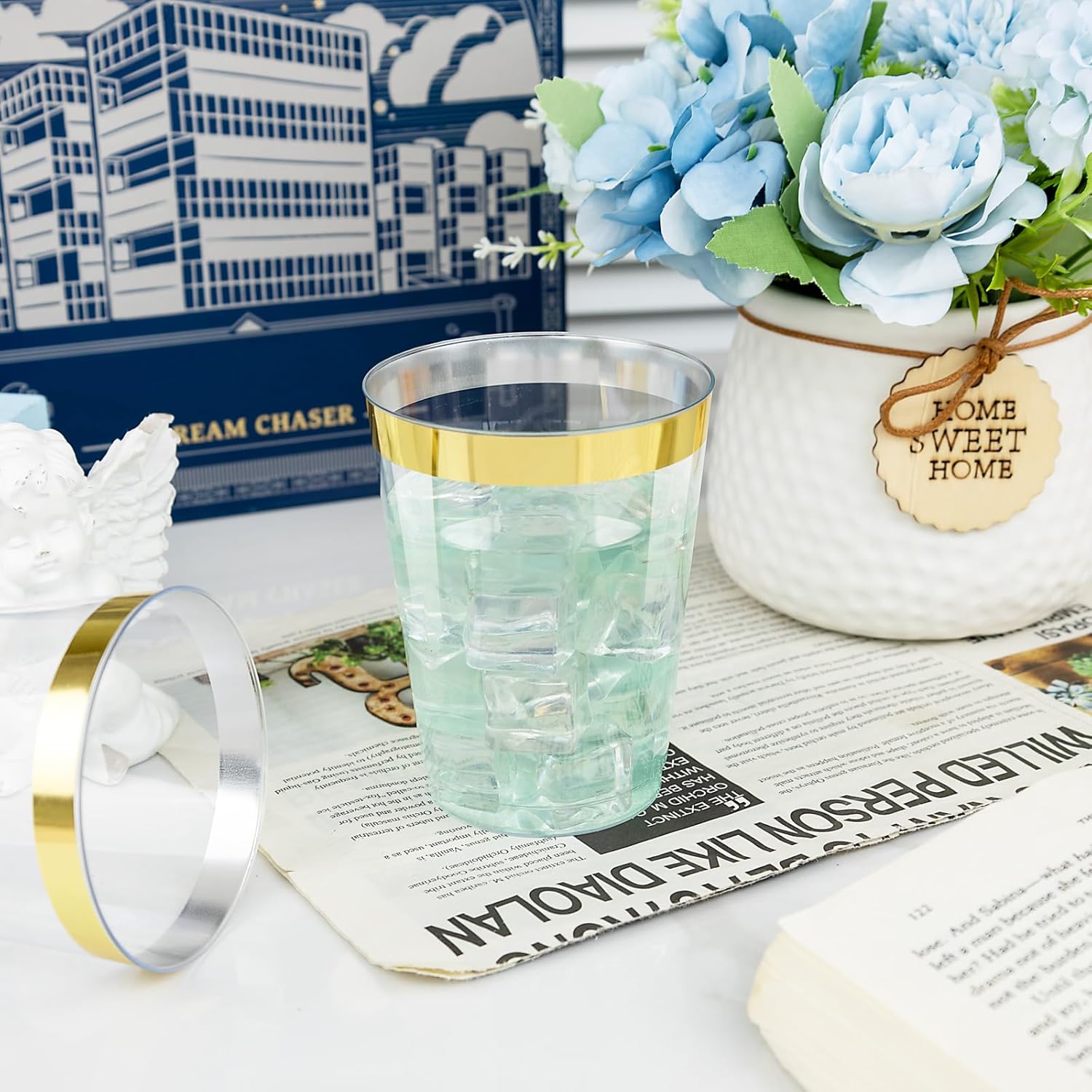 I00000 60PCS Gold Plastic Cups 10 oz Clear Disposable
