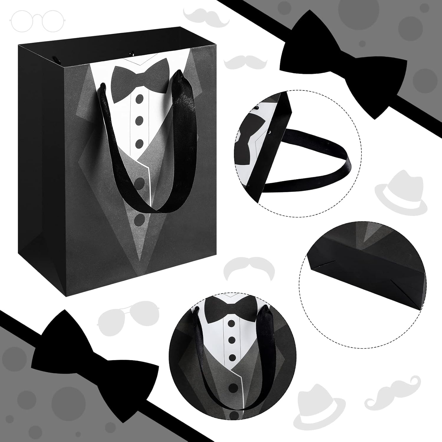 Sinmoe 24 Pack 7 Inch Gift Bags Wedding Favor Tuxedo Treat Wraps
