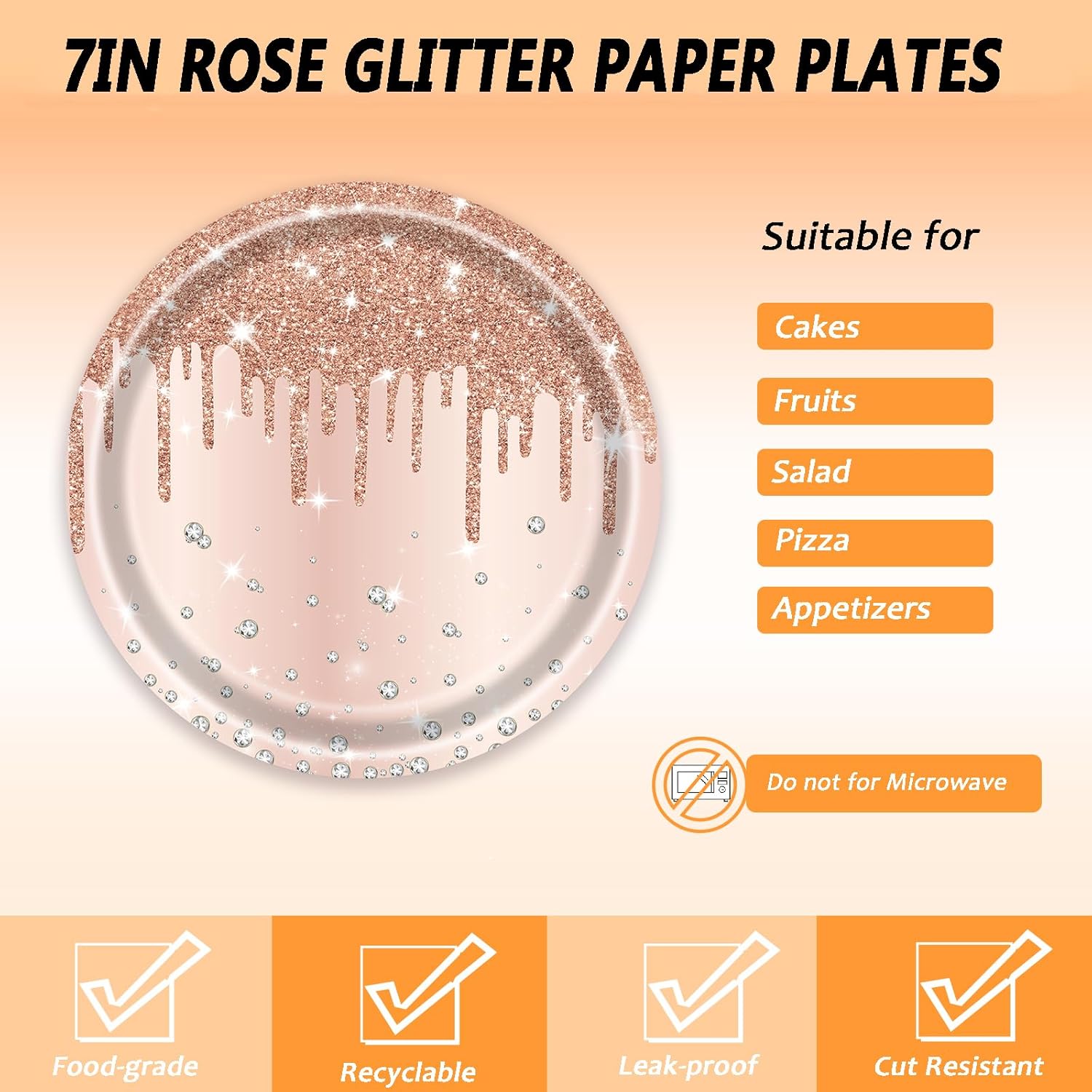 72 Pcs Rose Gold Party Tableware Set for 24 Guests