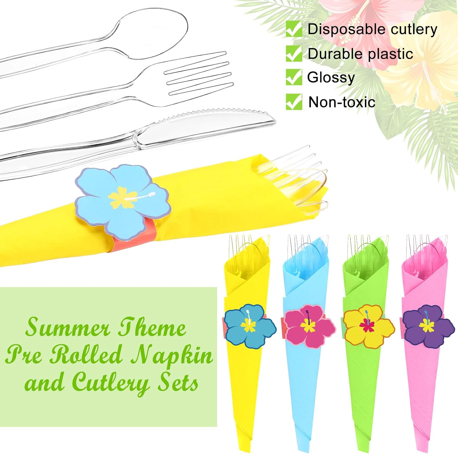 200 Pcs Hawaiian Luau Cutlery Set with Napkins