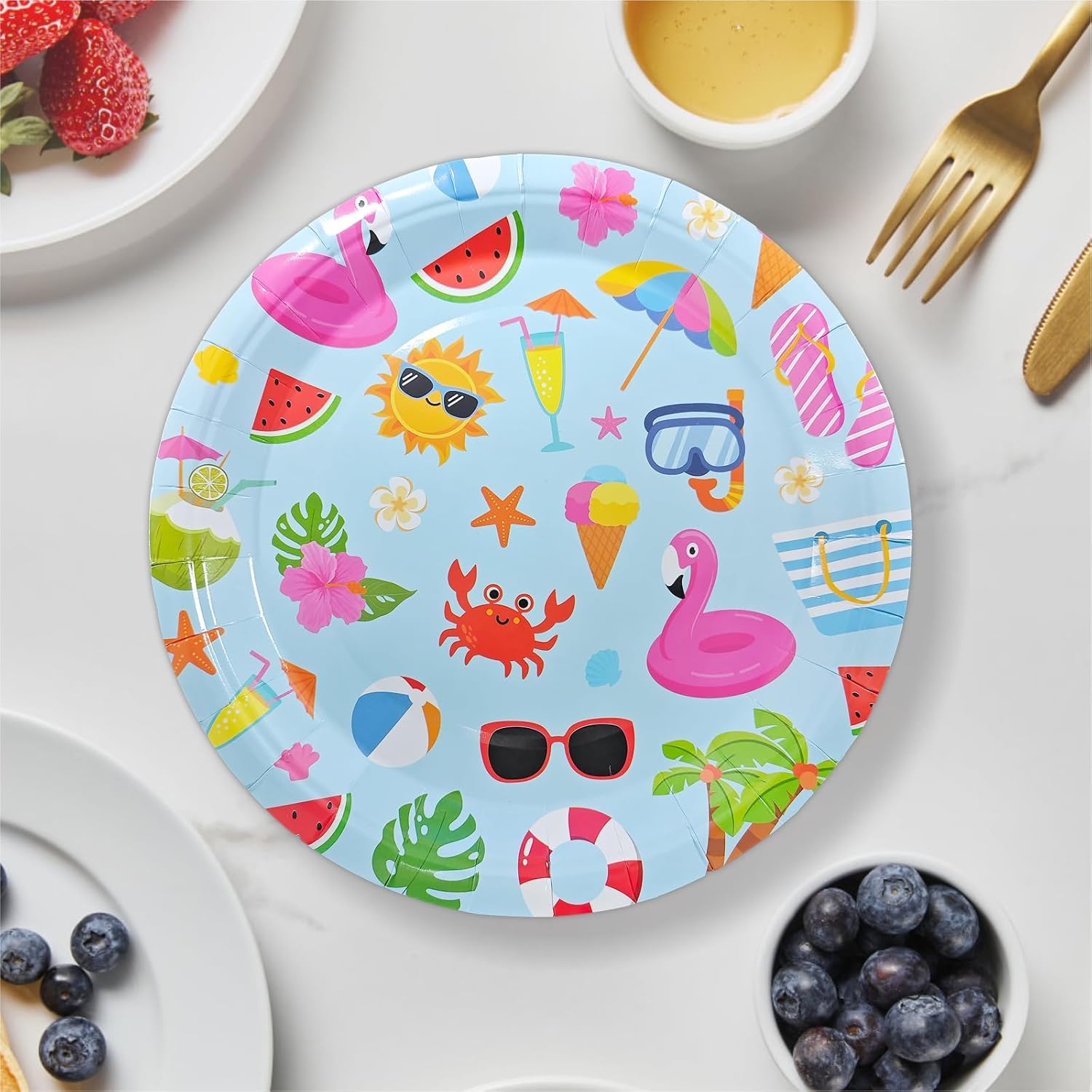 80PCS Summer Beach Paper Plates Set for Pool Parties