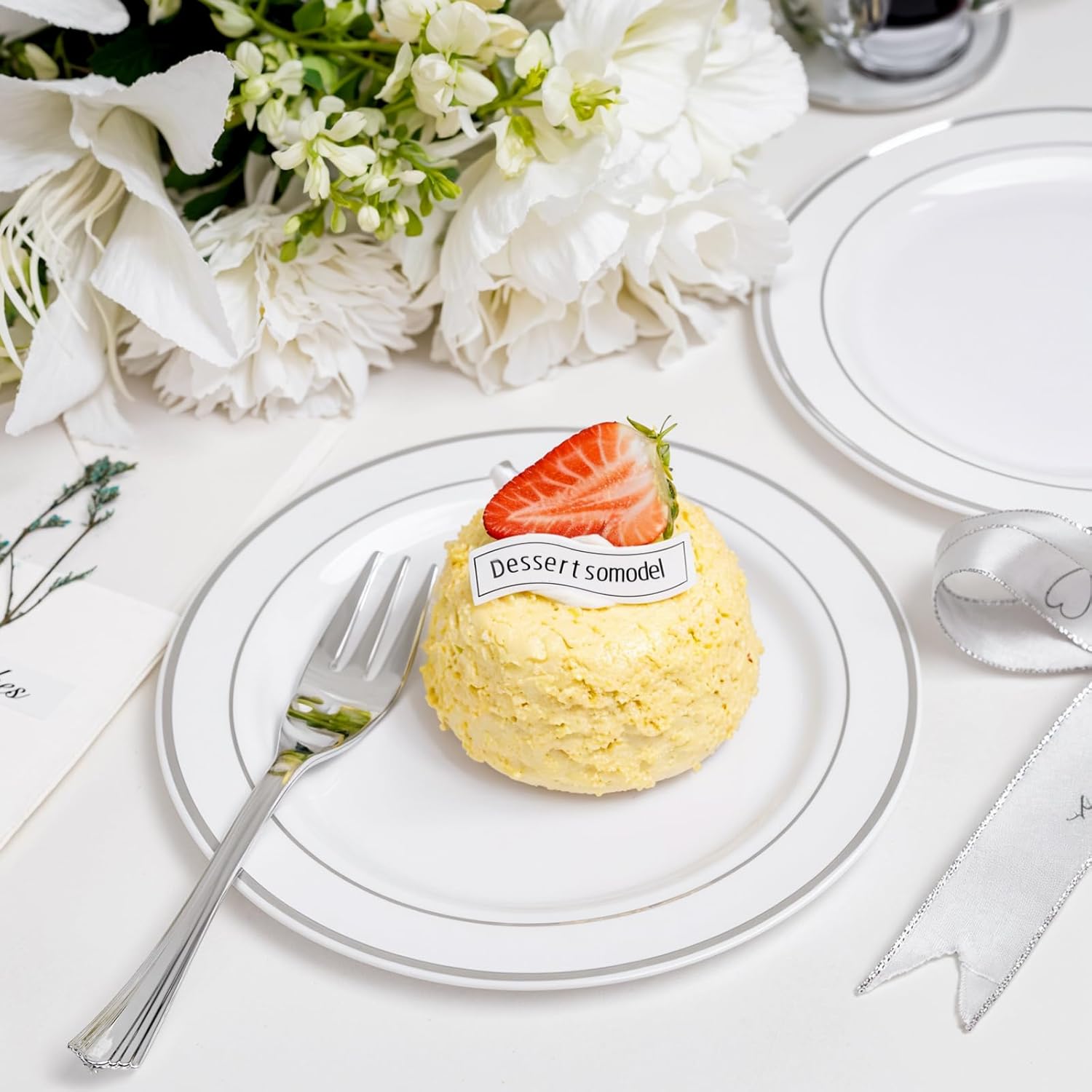 WELLIFE 240PCS Silver Plastic Dessert Plates with 120PCS Forks