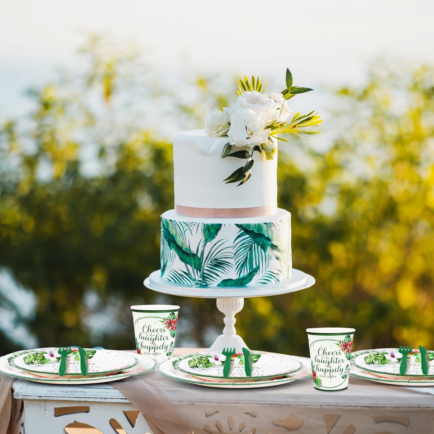 350 Pcs Tropical Wedding Tableware Set for 50 Guests