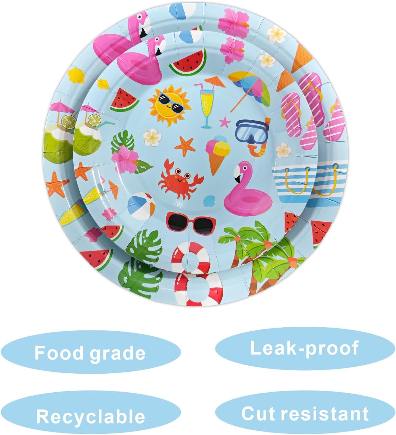 80PCS Summer Beach Paper Plates Set for Pool Parties
