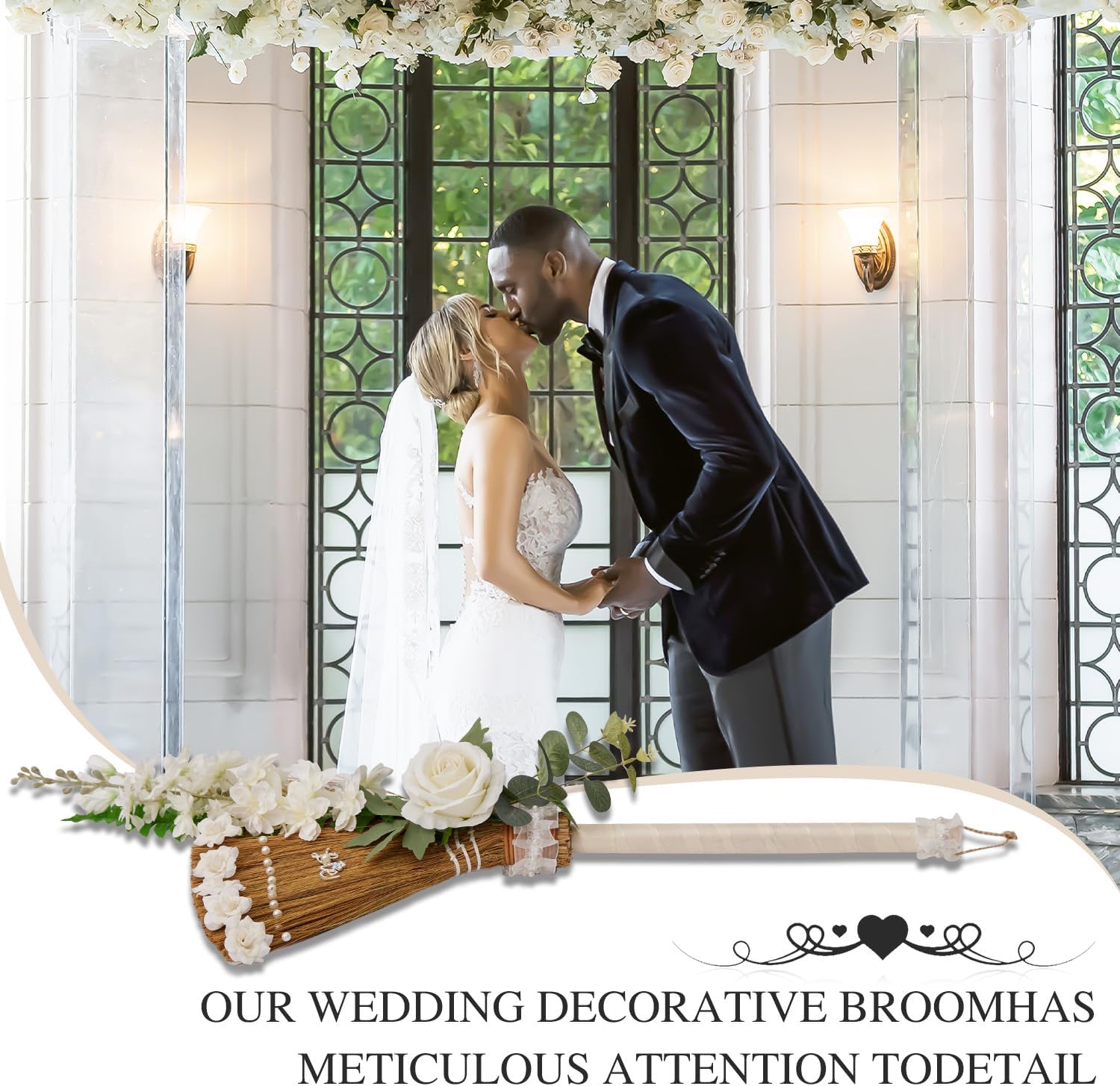 Yiytrees Wedding Broom DIY Kit with Artificial Roses and Ribbons