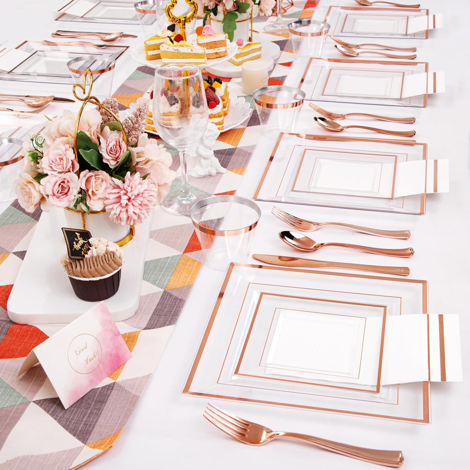 Festiva 350Pcs Rose Gold Plastic Plates Set for 50 Guests