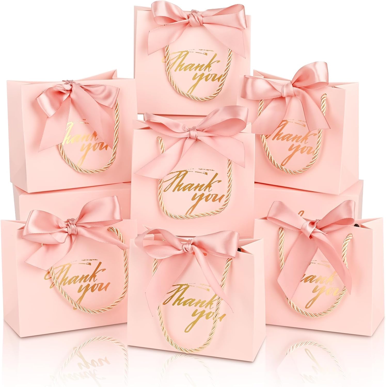 Mauproy 20 Pack Mini Pink Thank You Gift Bags with Handles and Ribbons
