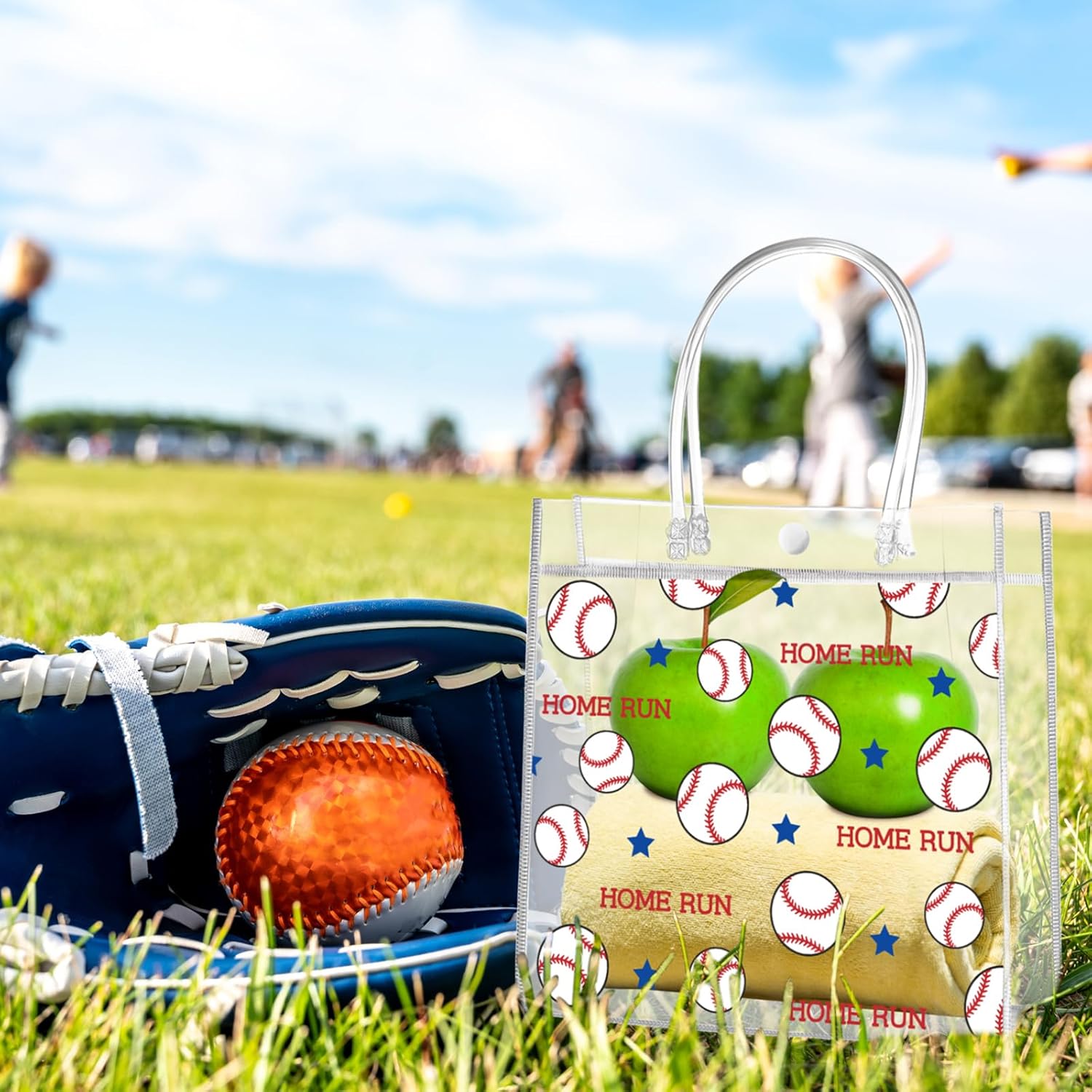 Aliceset 20 Pcs Baseball Clear PVC Gift Bags with Handles