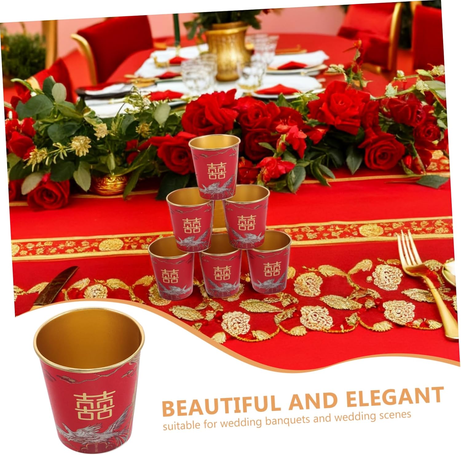 50pcs Gold Disposable Tea Cups for Bridal Shower and Wedding Reception