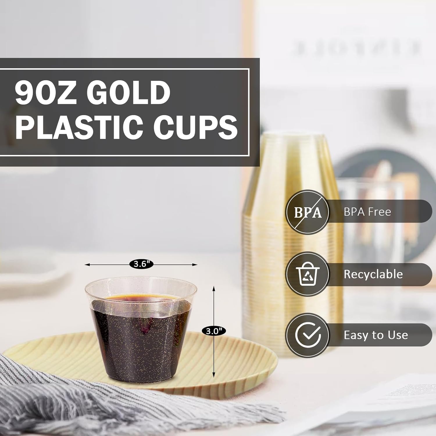 300 Count 9 Oz Gold Plastic Cups for Parties