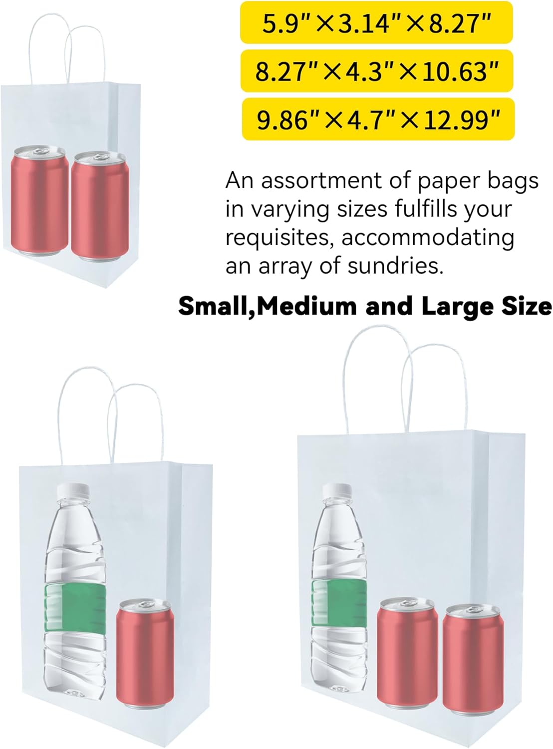 50 Pack White Gift Bags with Handles 825x43x106 Inch