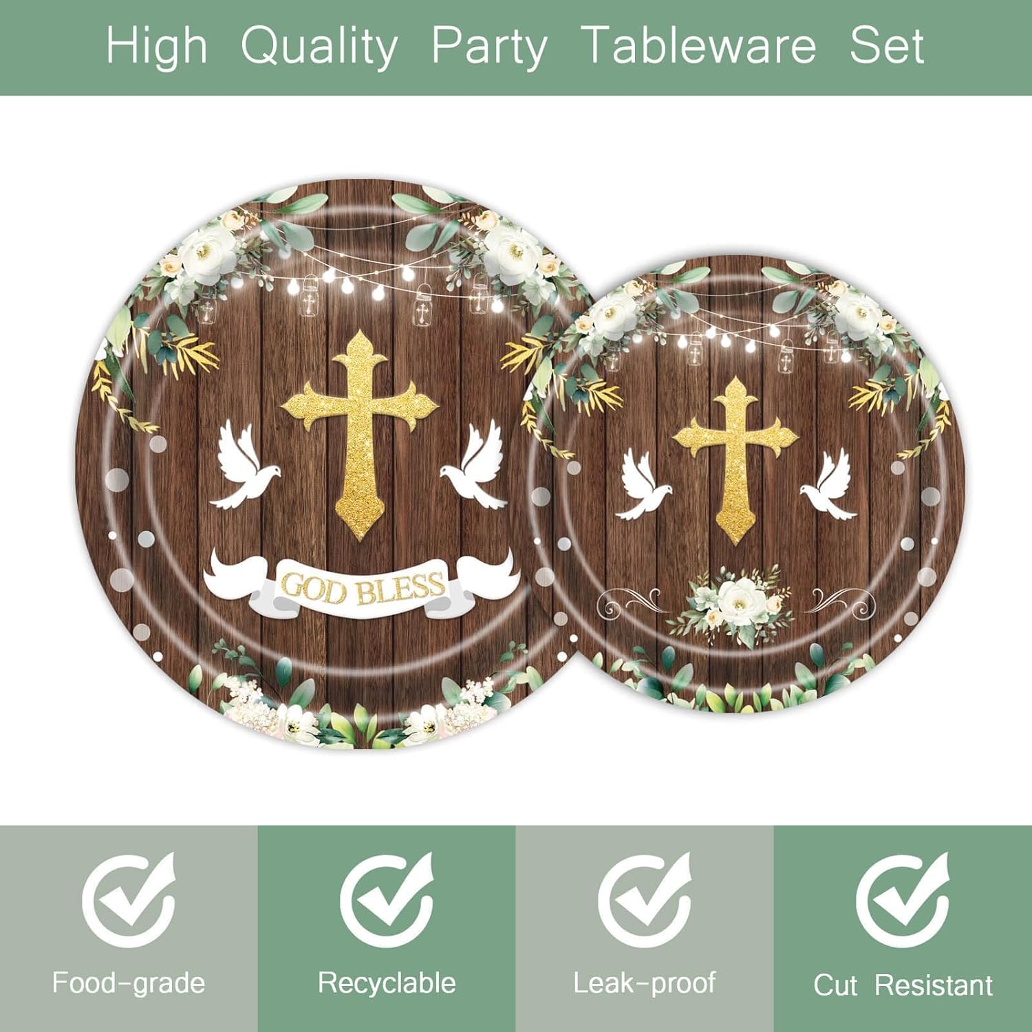 96Pcs God Bless Party Supplies Plates Set for 24 Guests