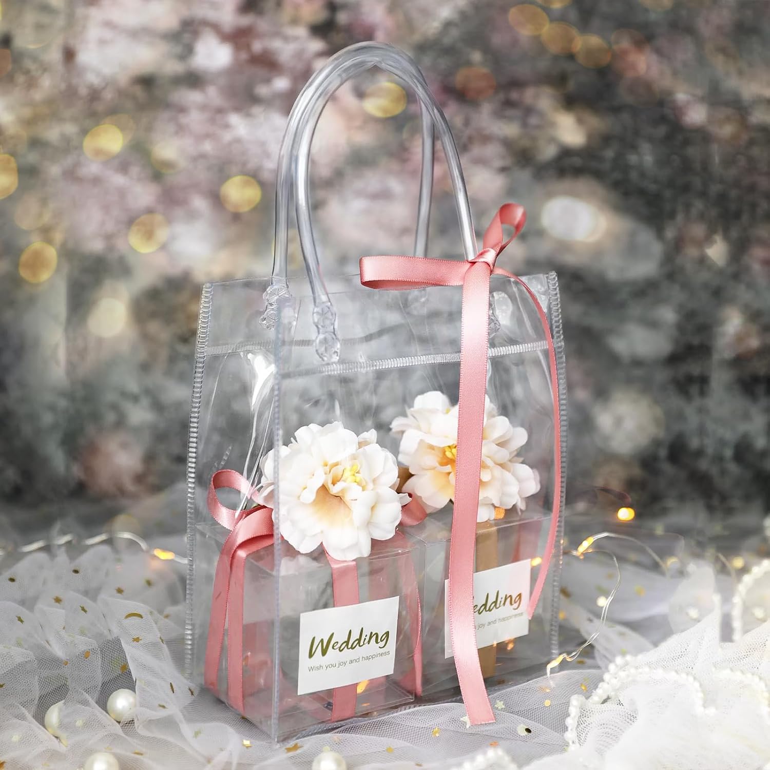 WhizToys 12PCS Clear Gift Bags With Handles