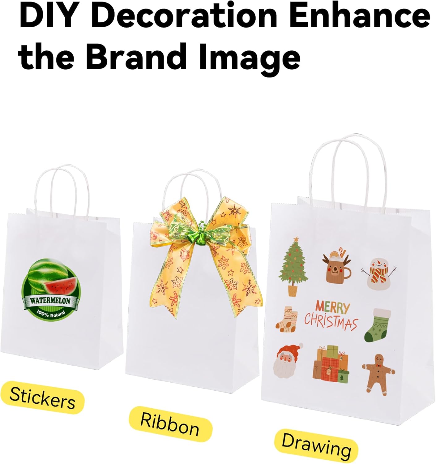 BAG BOX 100 Pack White Gift Bags with Handles