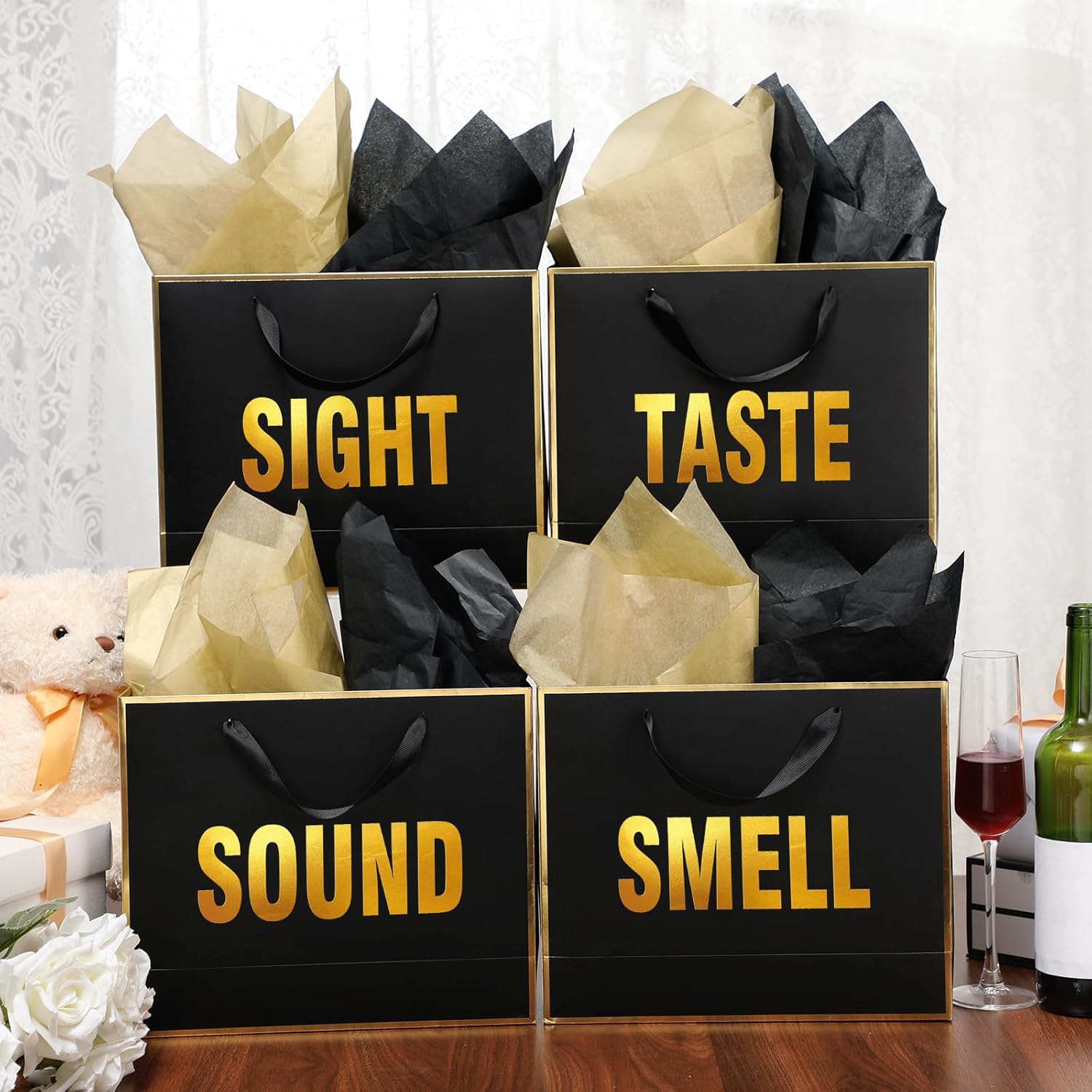 Kolldenn 5 Senses Gift Bags with Handles and Tissue Paper