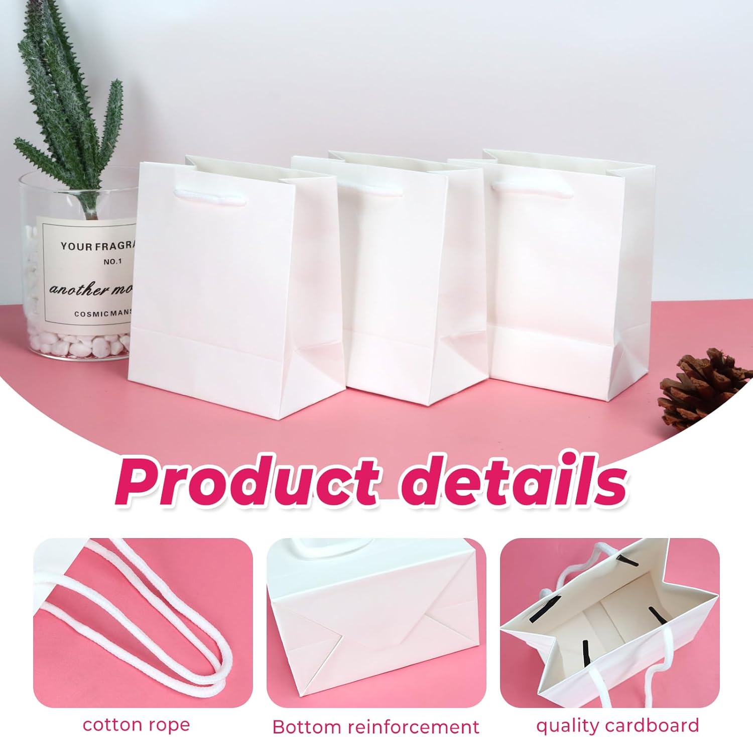 Rcybeo 50 Pack Mini White Gift Bags with Handles