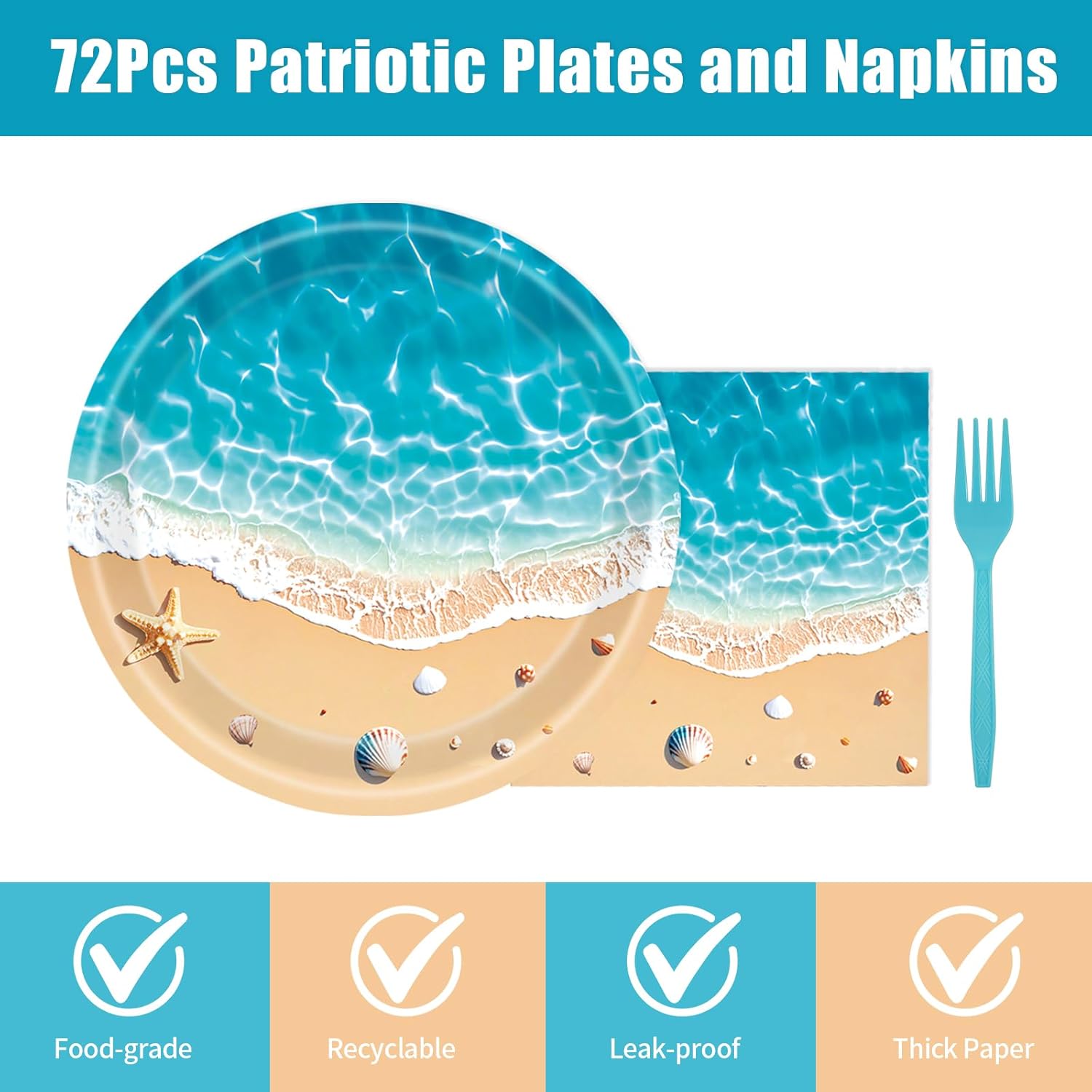 72PCS Ocean Themed Plates and Napkins Set
