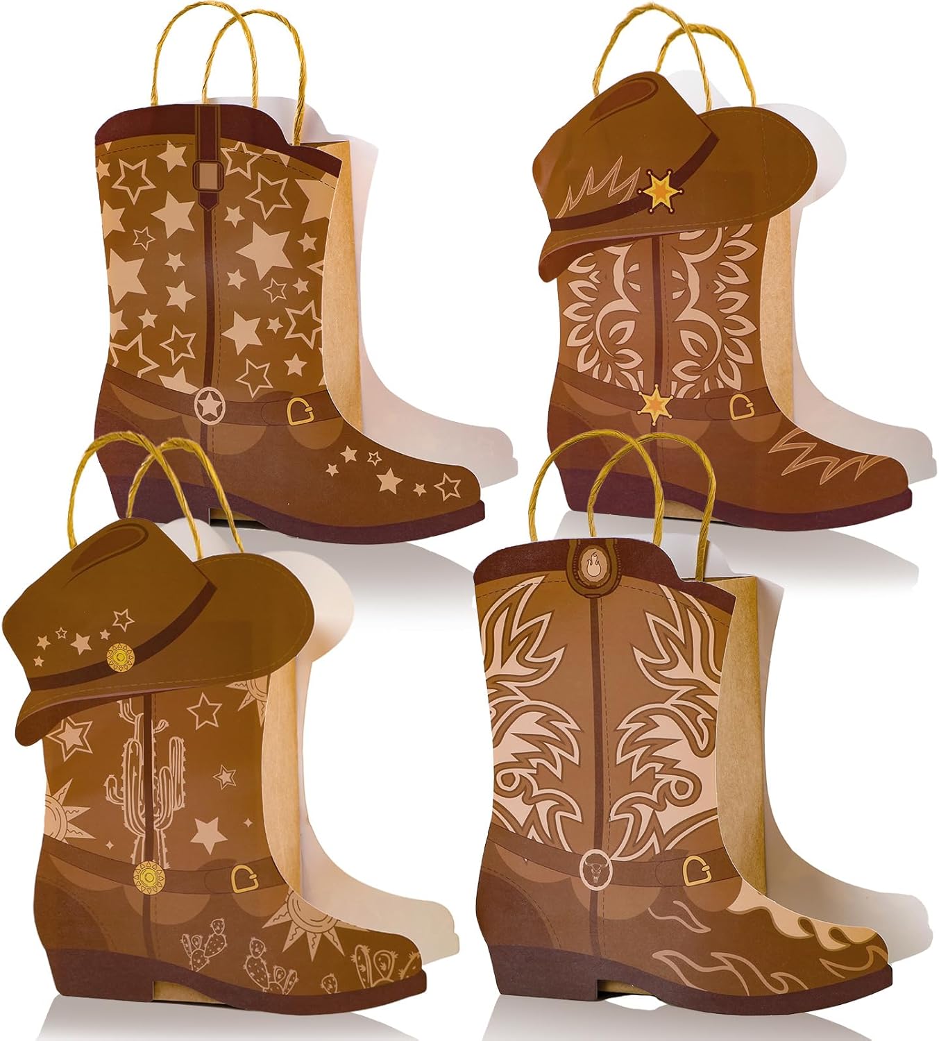 24Pcs Western Cowboy Boot Gift Bags with Handles for Parties
