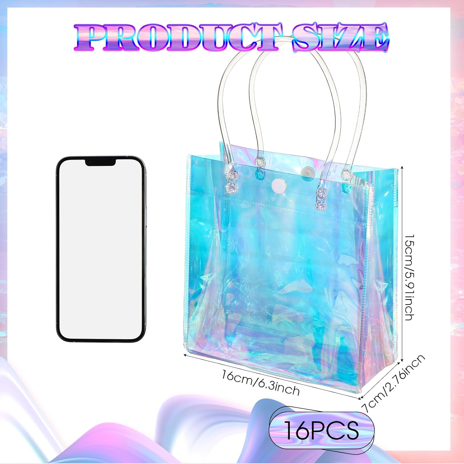 Sherr 16 Pcs Iridescent Clear Gift Bags with Handles