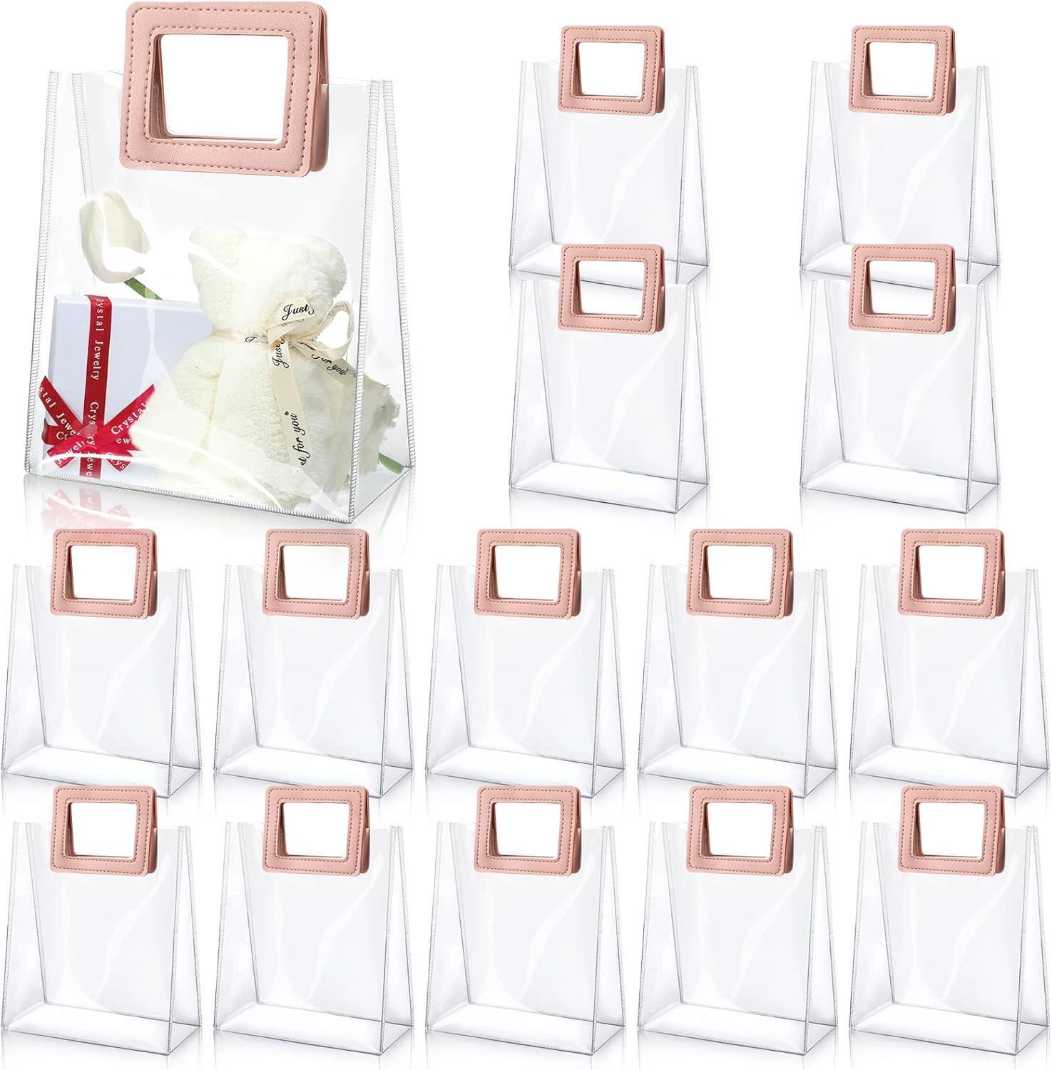 15 Pack Clear Gift Bags with Handles for Events