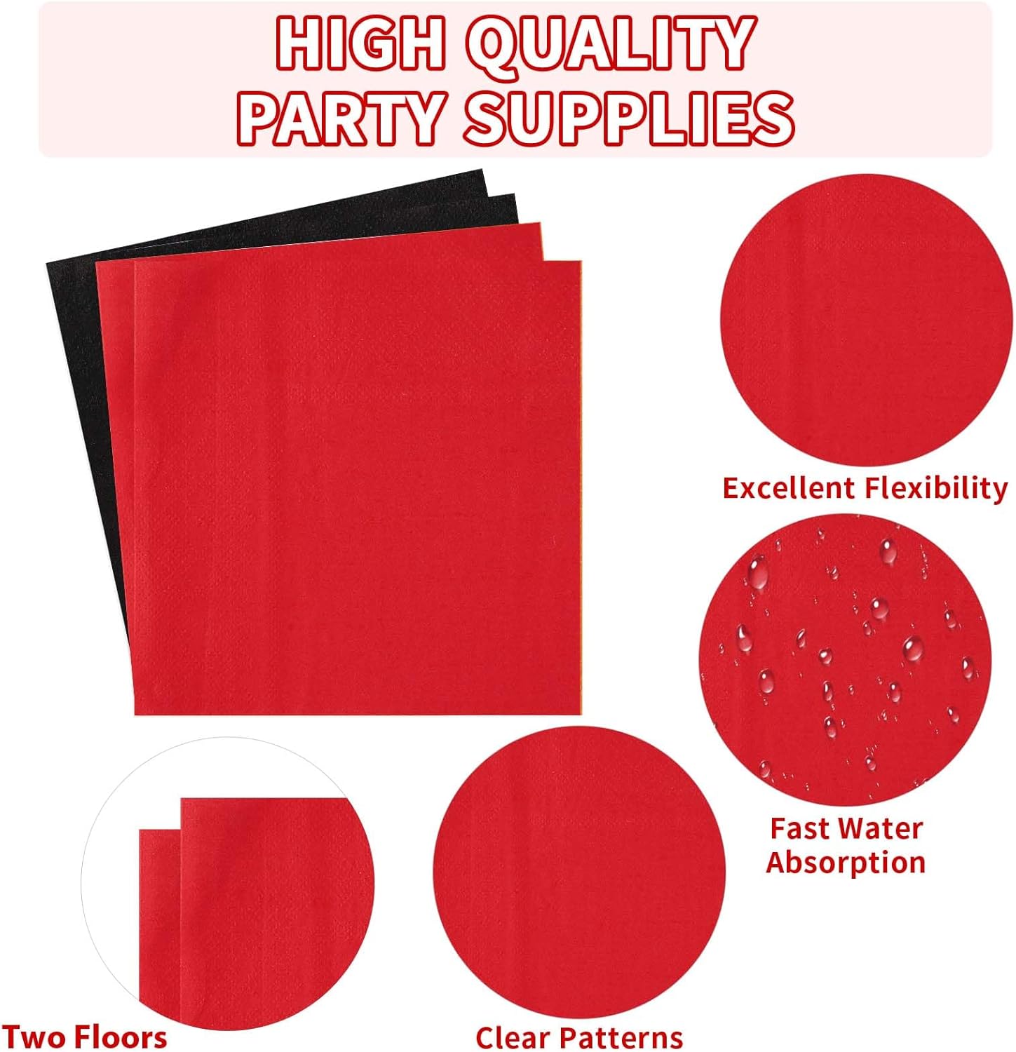 96 Pcs Red and Black Party Plates and Napkins Set