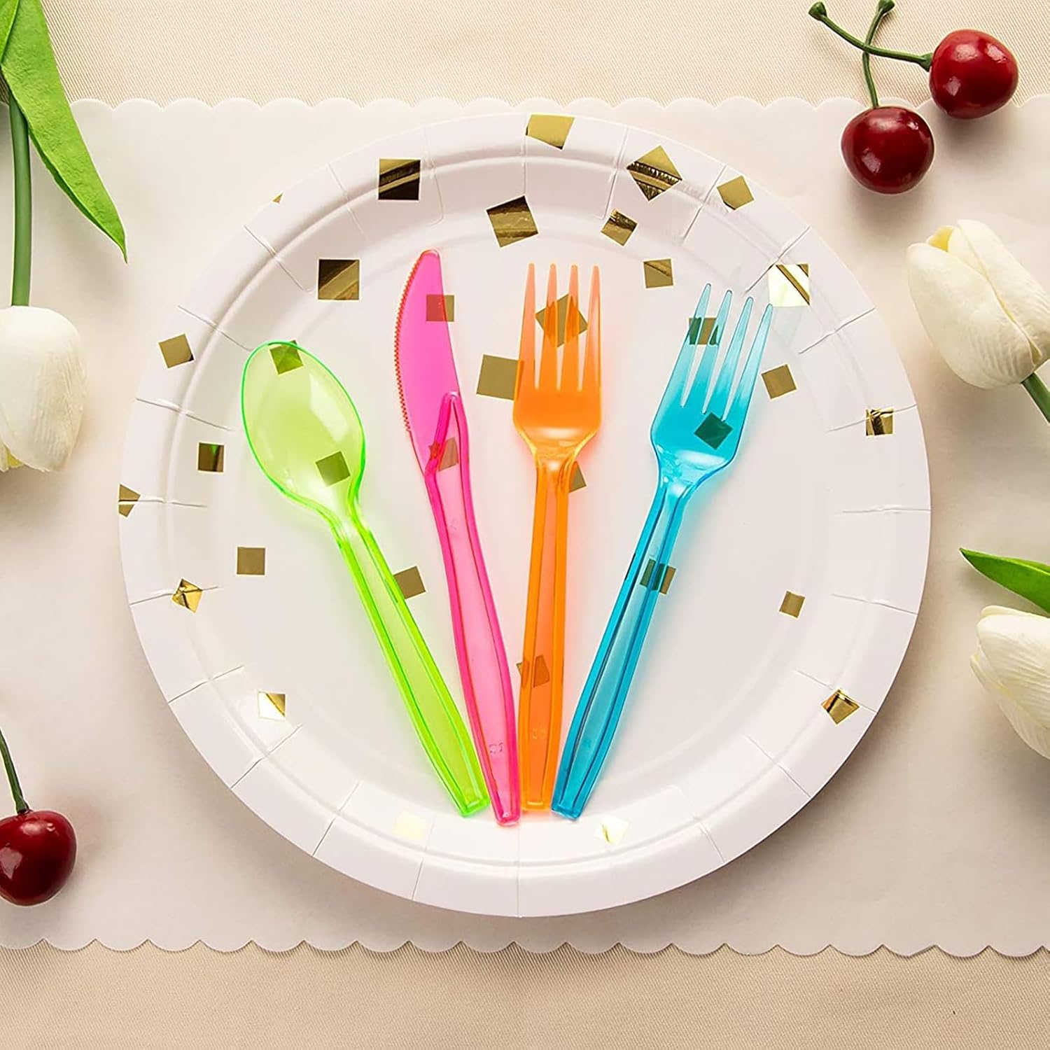 Juvale 216 Piece Rainbow Plastic Cutlery Set for Parties
