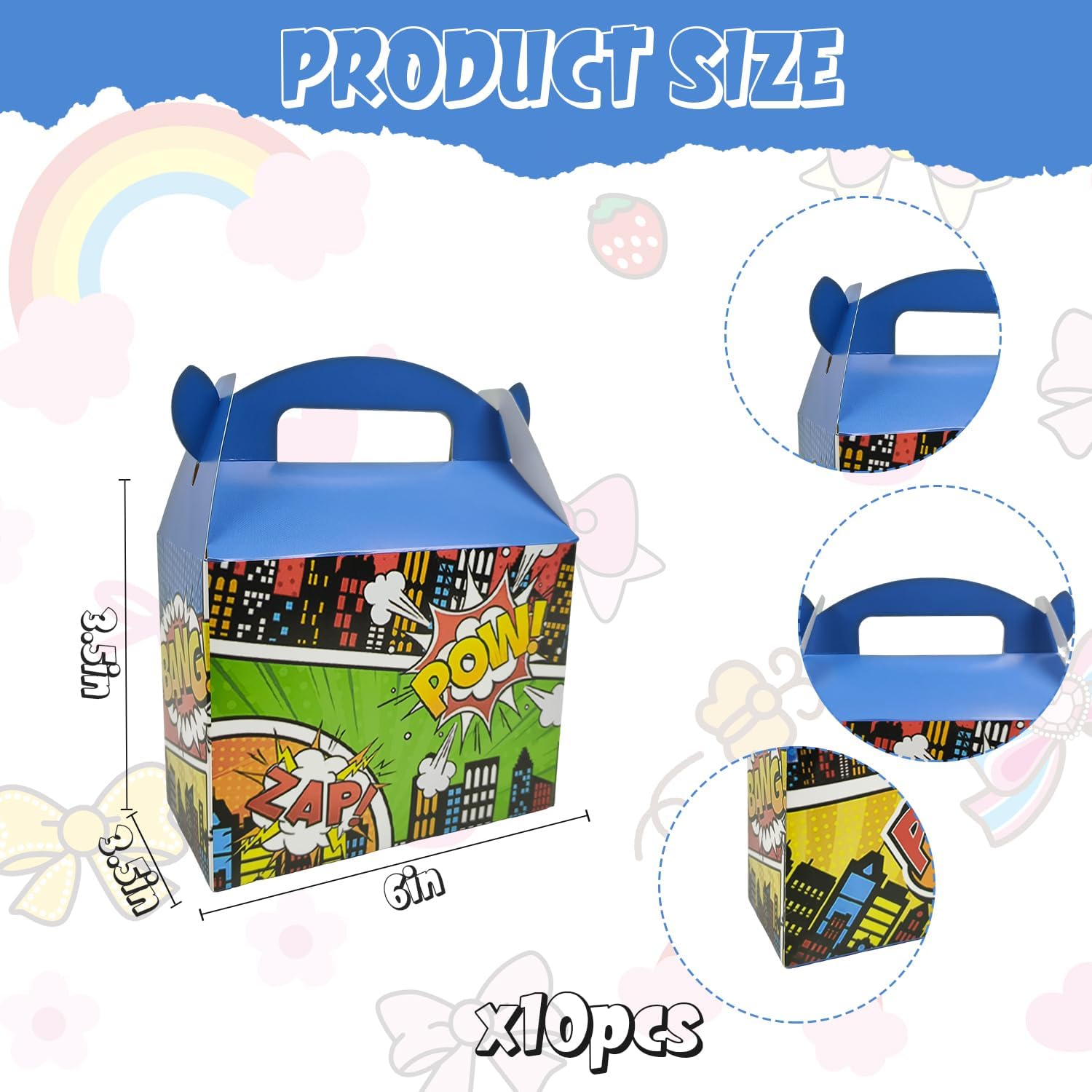 10PCS Super City Heroes Theme Party Treat Boxes with Handles