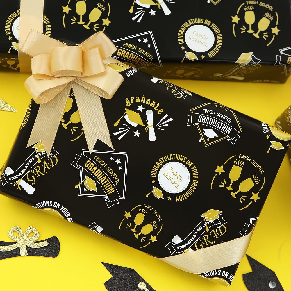 Boerni Graduation Gift Wrap Paper Black Gold
