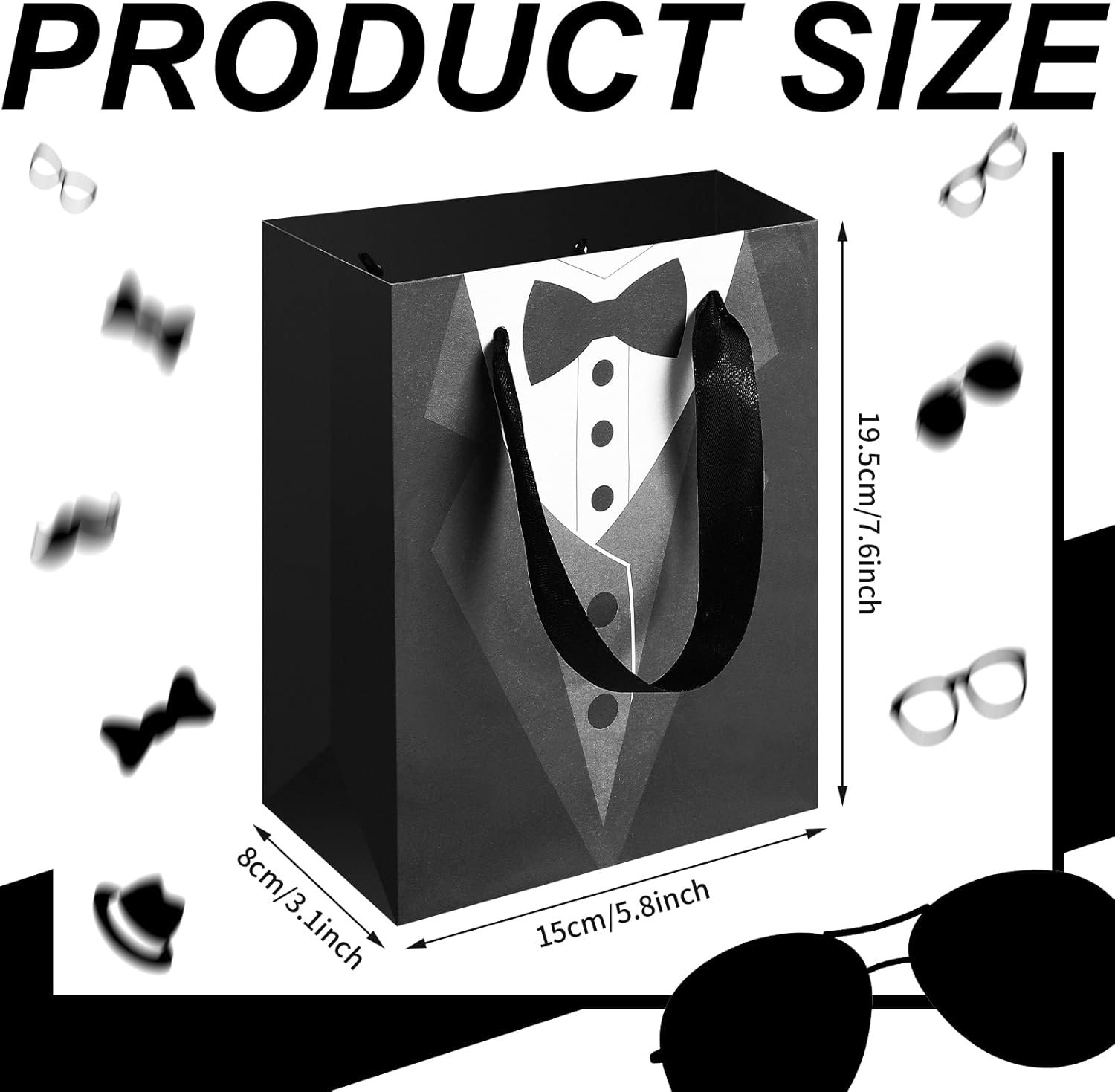 Sinmoe 24 Pack 7 Inch Gift Bags Wedding Favor Tuxedo Treat Wraps