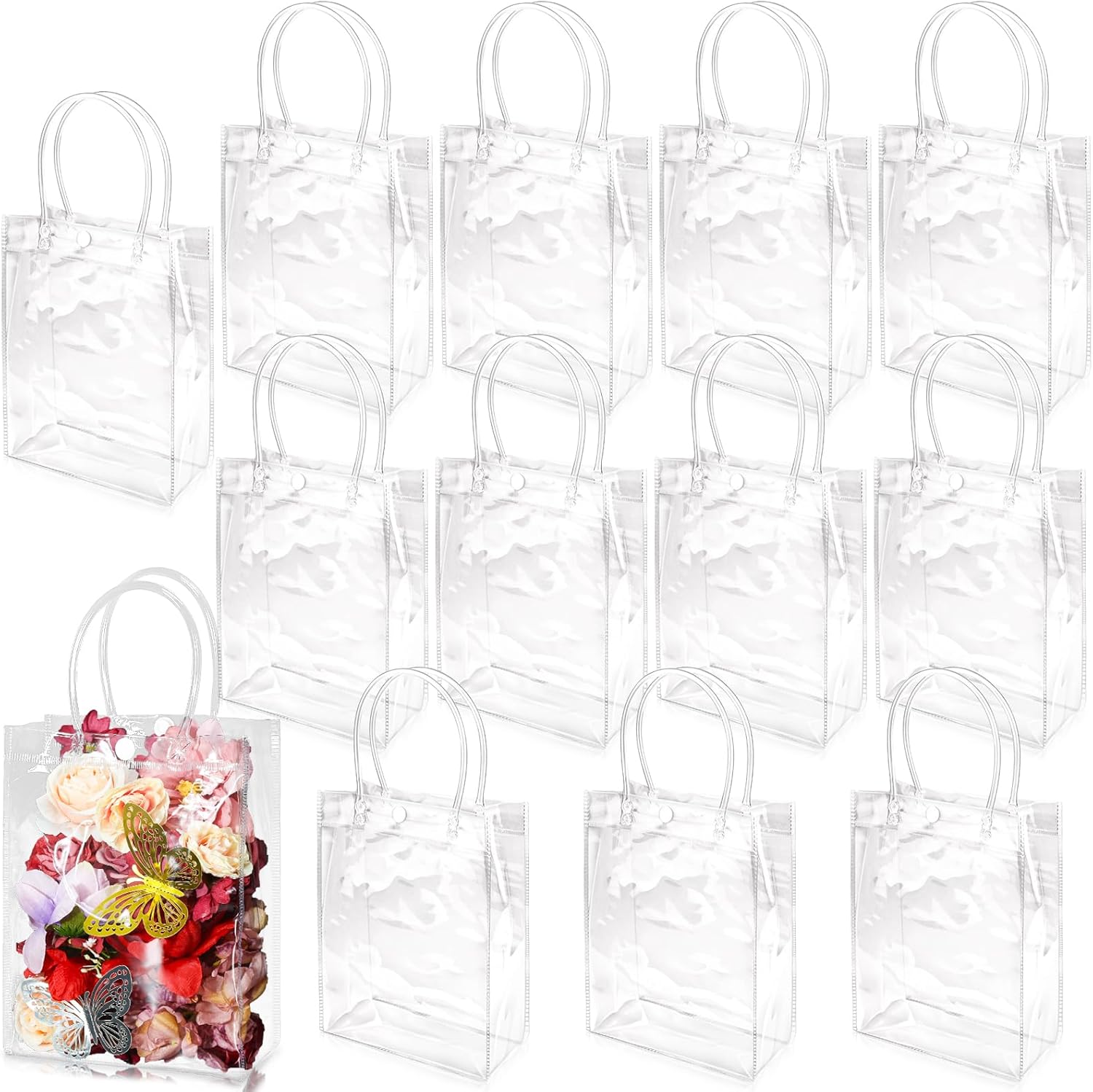 WhizToys 12PCS Clear Gift Bags With Handles