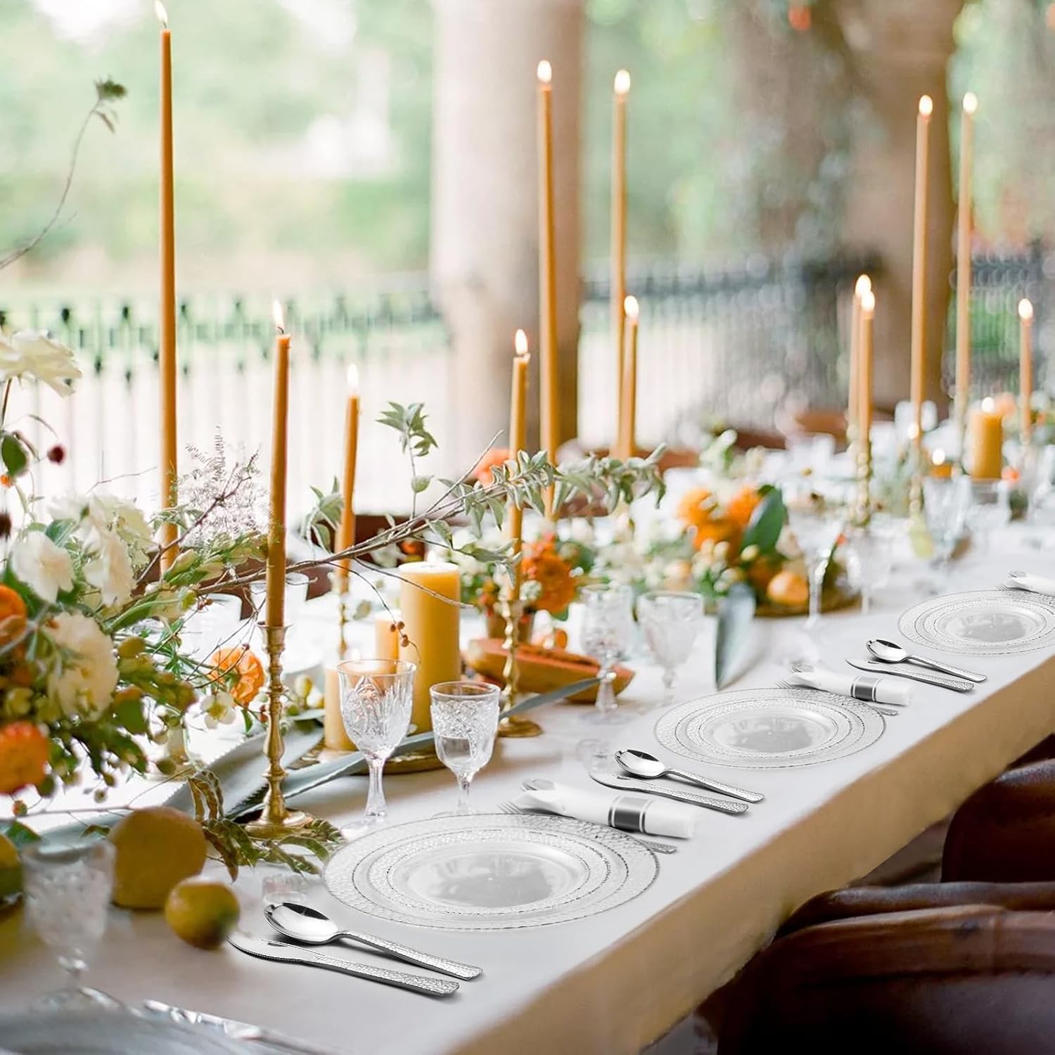 350PCS Clear Plastic Plates with Silver Trim for 50 Guests