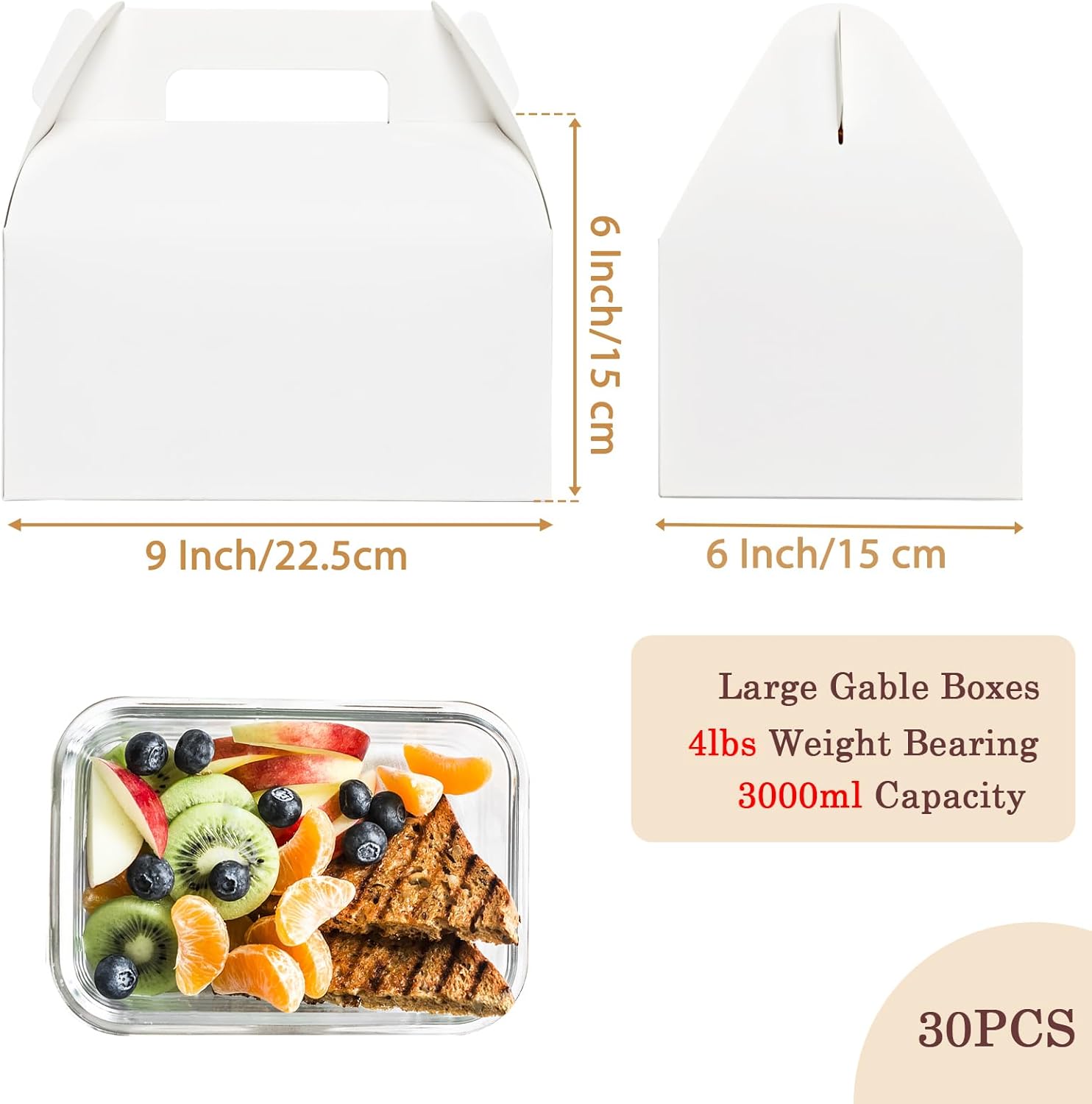Unarty 30 PCS Large Gable Boxes White 9x6x6 Inch Gift Boxes