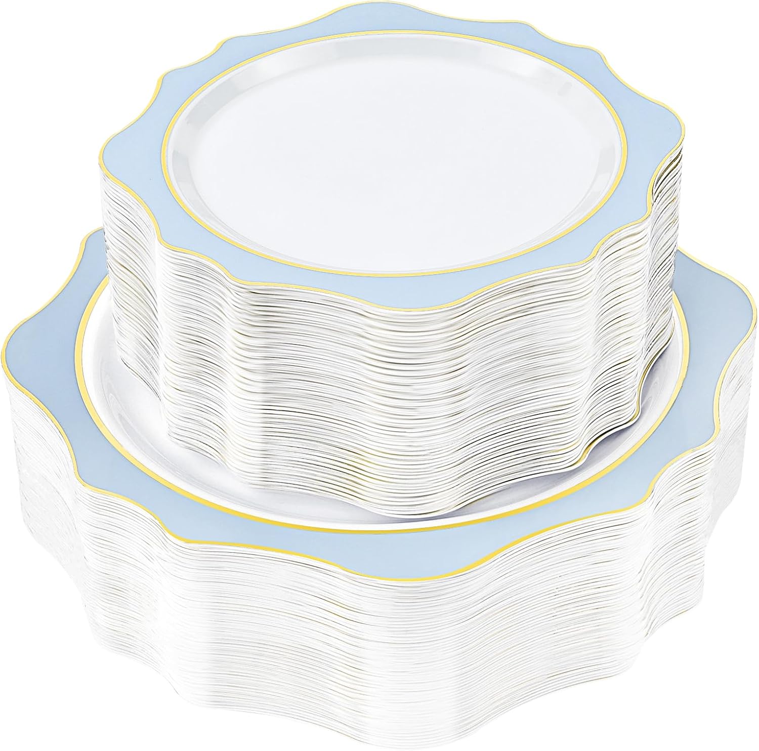 100 PCS White Blue Disposable Plates for 50 Guests Party Wedding Graduation
