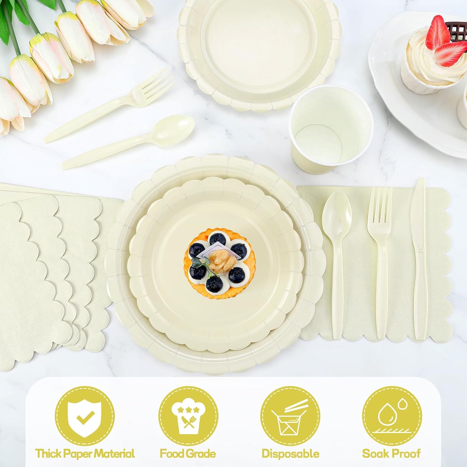175 Pcs Ivory Plates and Napkins Set