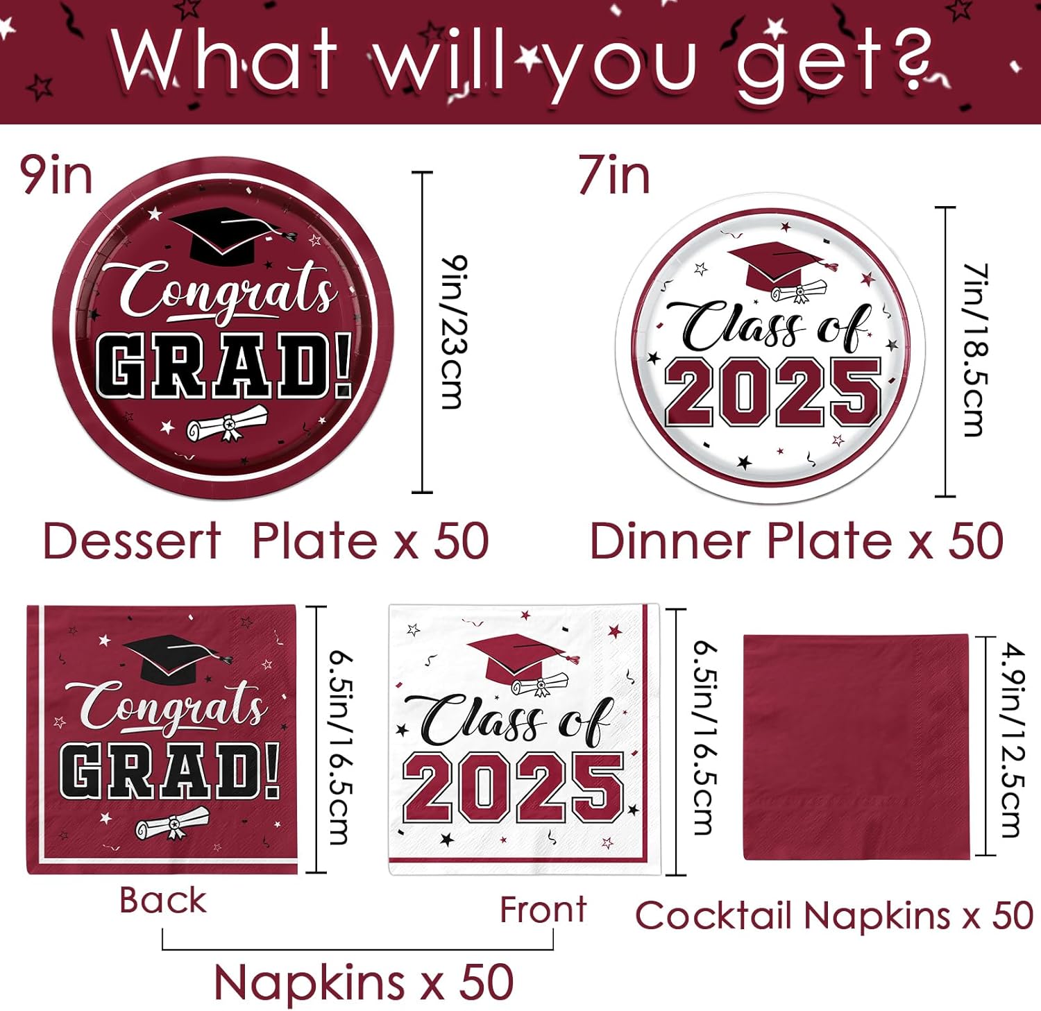 Class of 2025 Graduation Plates Napkins Maroon Party Supplies