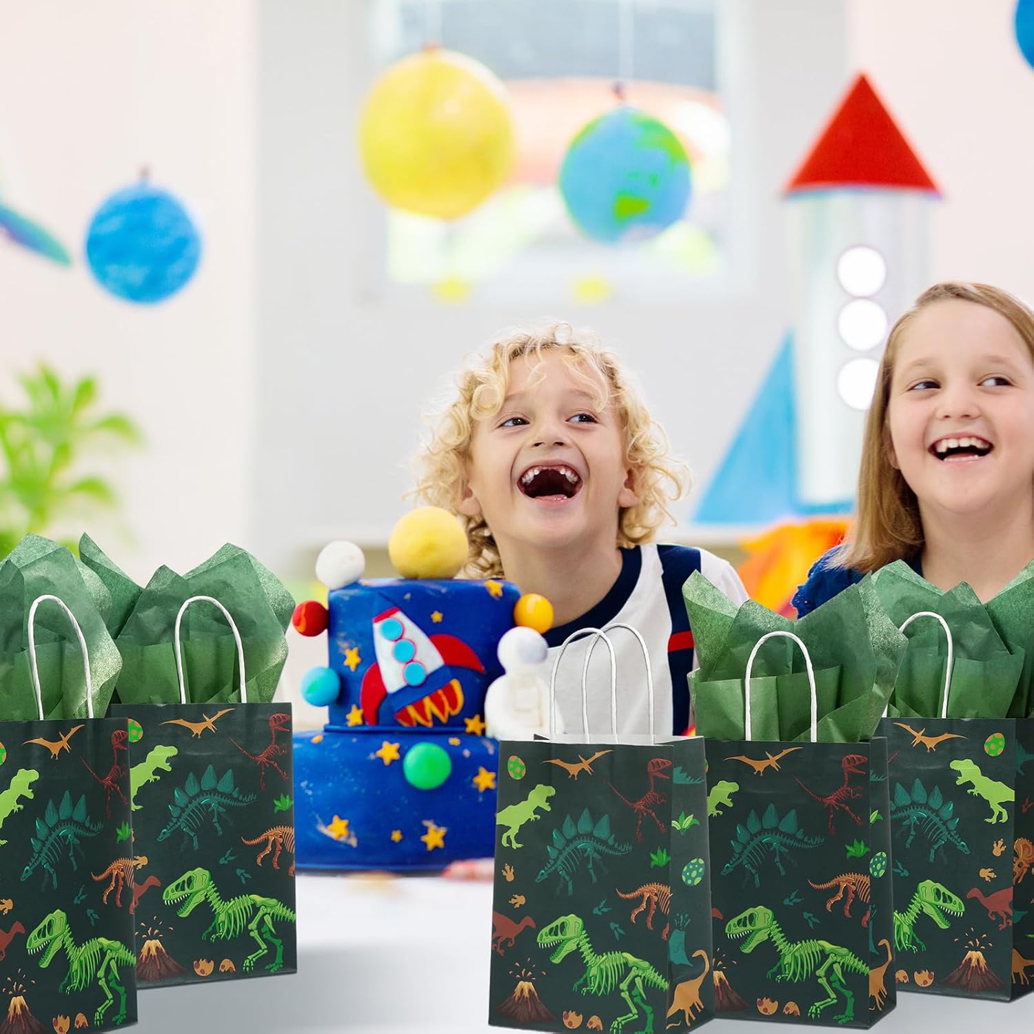 Capoda Dinosaur Gift Bags with Tissue Paper 16 Pcs